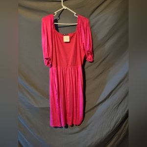 Pink puff sleeve short dress